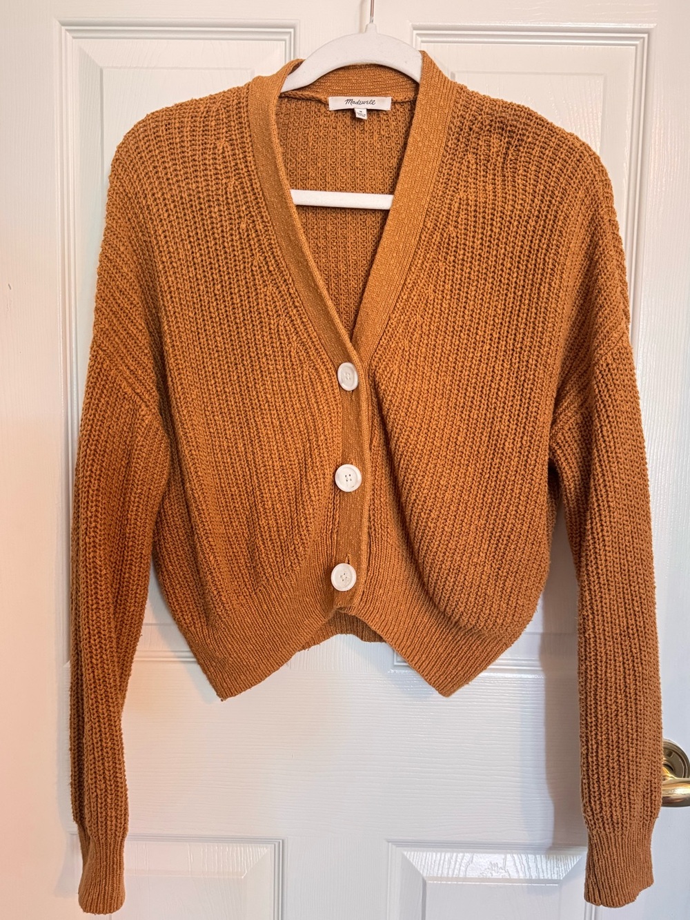 Madewell Greywood Crop Cardigan Sweater in Toffee